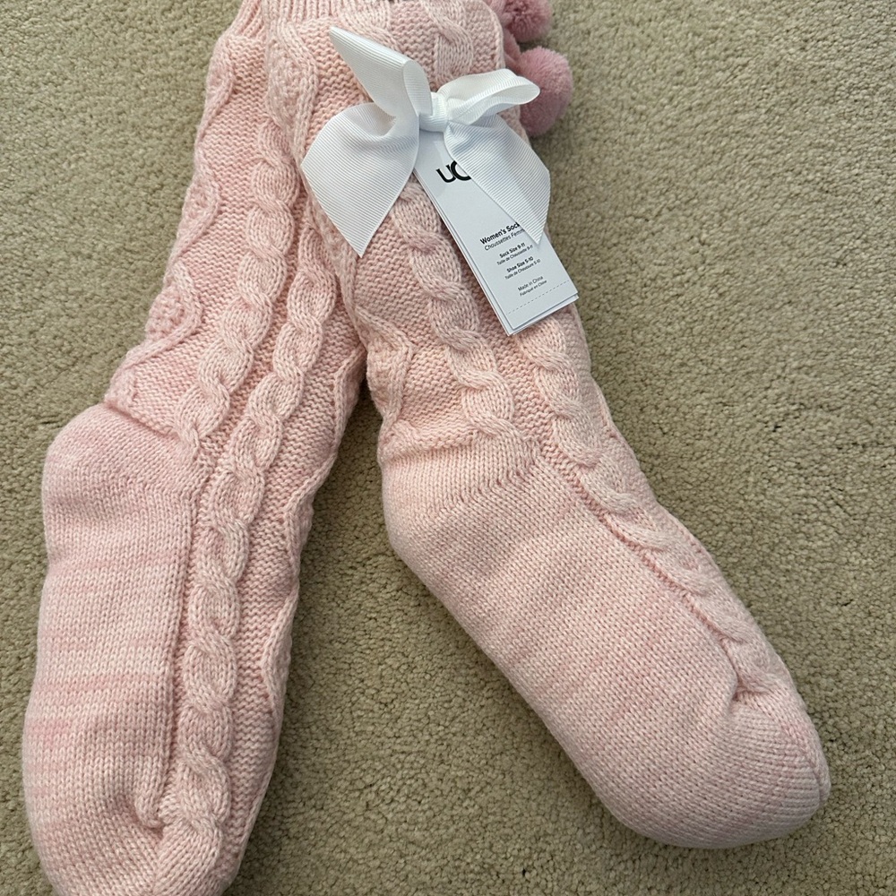 UGG Soft Pink Knit Socks with Bow